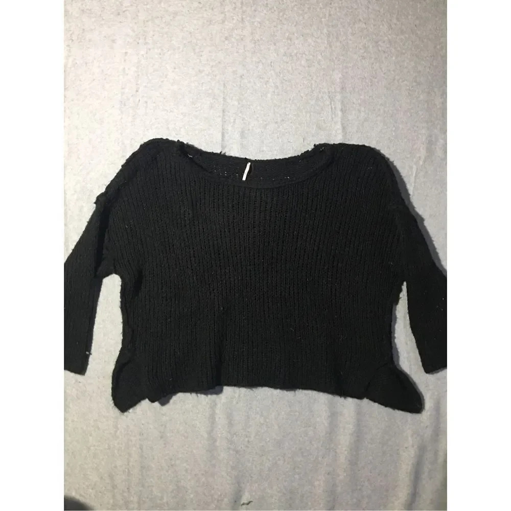 Womens Free People Sweater Size Small Oversized Loose Knit Black Soft Aesthetic